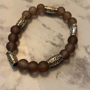 Brown Beaded Bracelet with Silver Accents